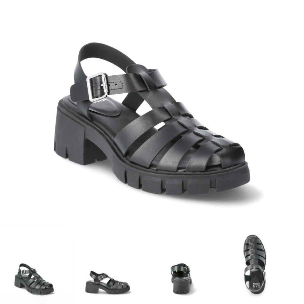Women's Black Chunky Fisherman Sandal with Buckle